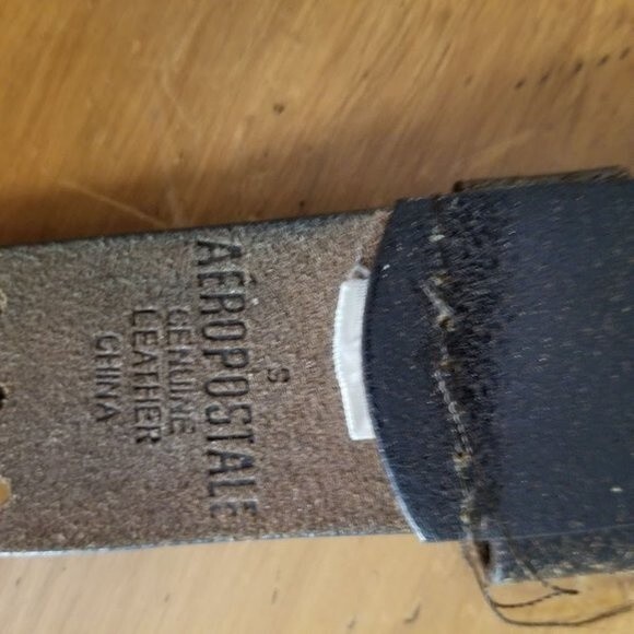 Aeropostale Distressed Genuine Leather Dark Brown Belt, Double Prong Buckle - Picture 4 of 10